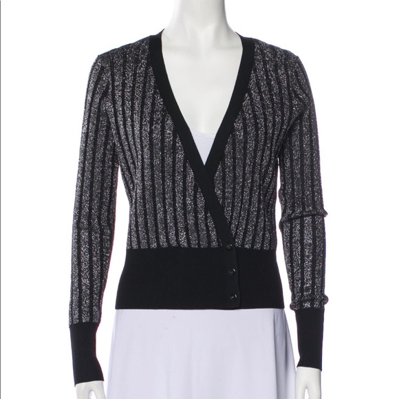 Karen Millen black & metallic silver striped cardigan